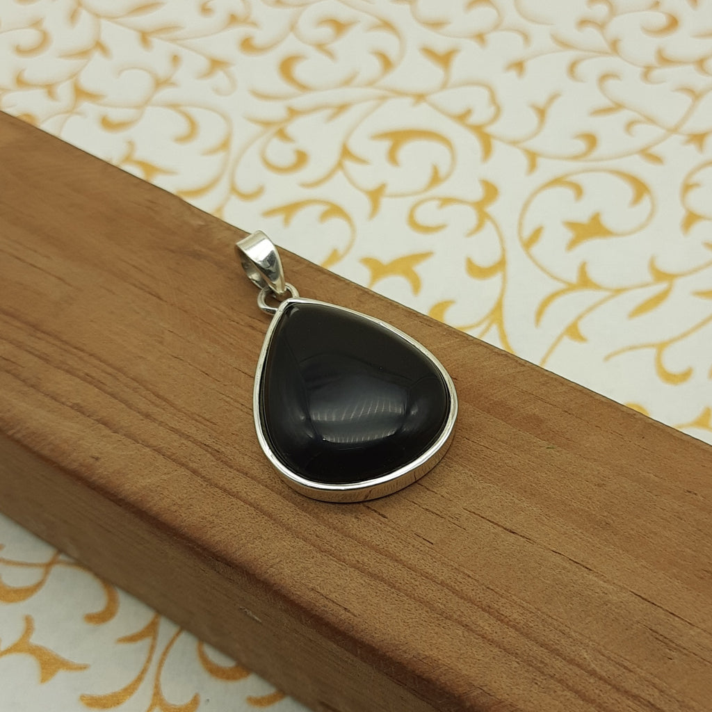 925 Sterling Silver Black Onyx Pendant – Natural Gemstone Tribal Boho Silver Pendant