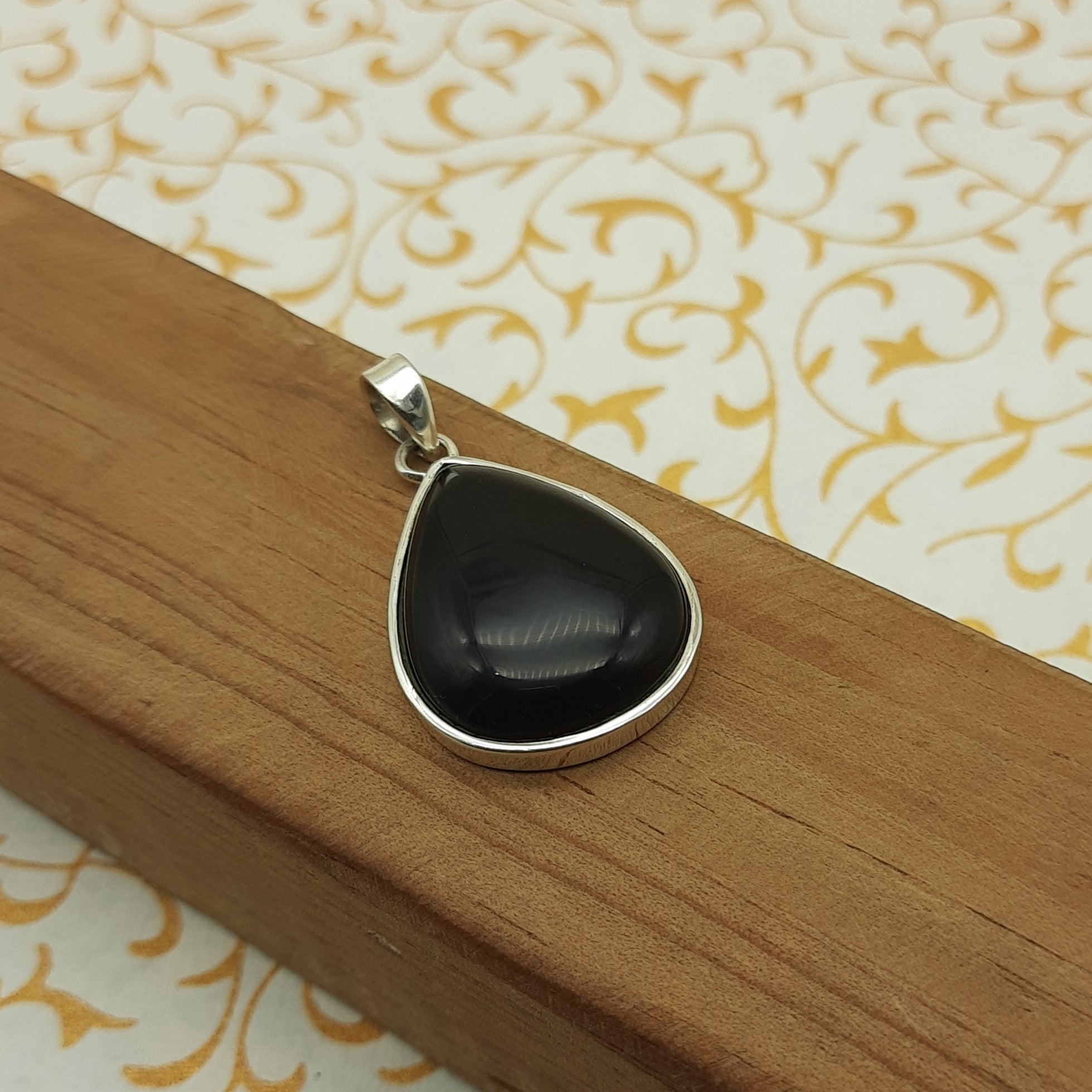 925 Sterling Silver Black Onyx Pendant – Natural Gemstone Tribal Boho Silver Pendant