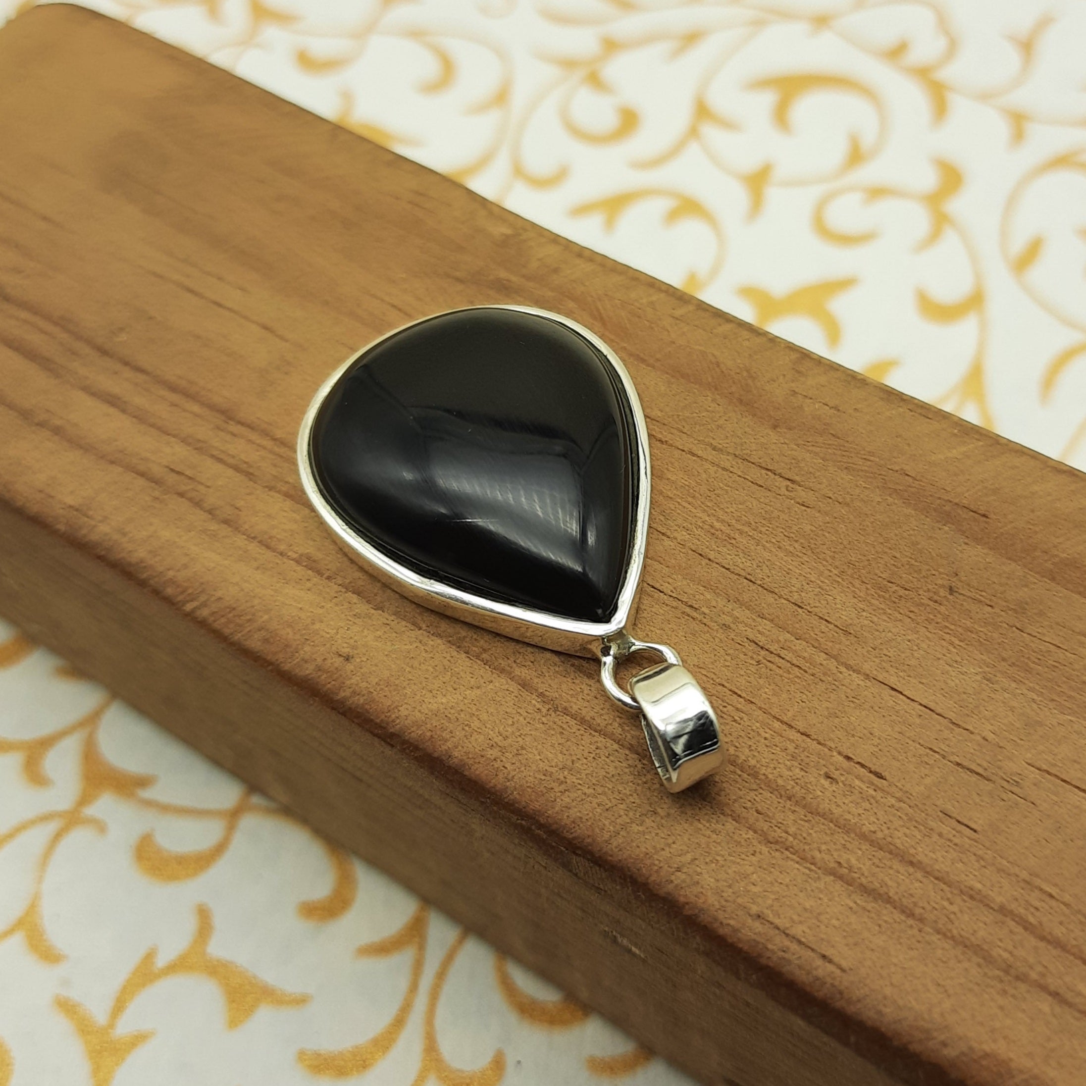 925 Sterling Silver Black Onyx Pendant – Natural Gemstone Tribal Boho Silver Pendant