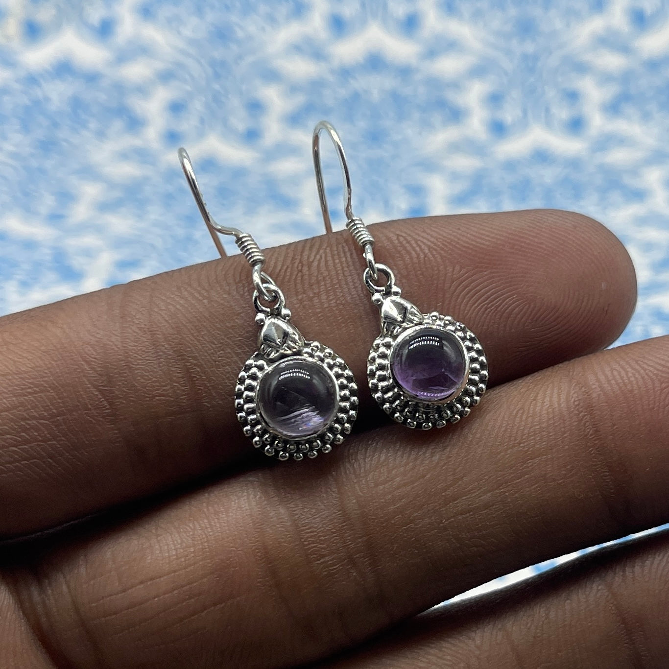 Handmade Amethyst Gemstone Earrings – Subtle 925 Silver Dangle