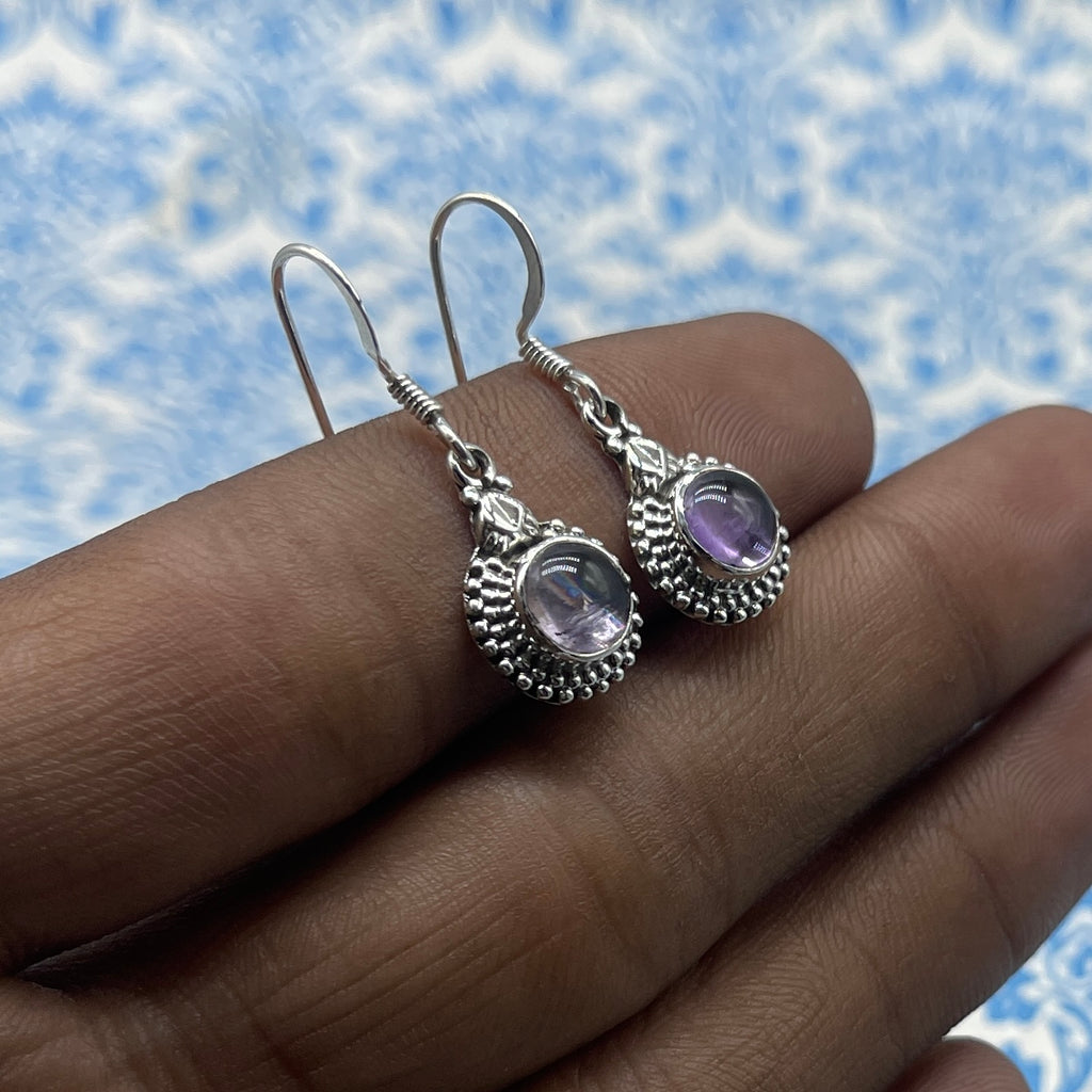 Handmade Amethyst Gemstone Earrings – Subtle 925 Silver Dangle