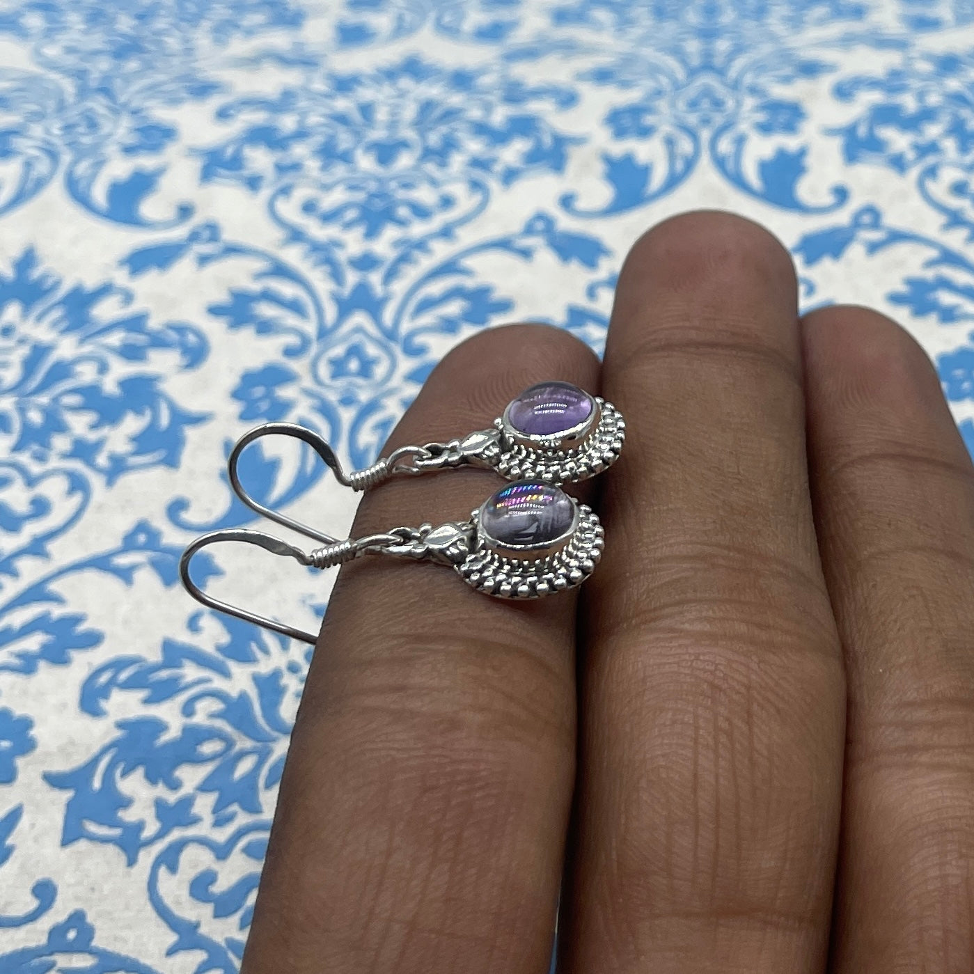 Handmade Amethyst Gemstone Earrings – Subtle 925 Silver Dangle