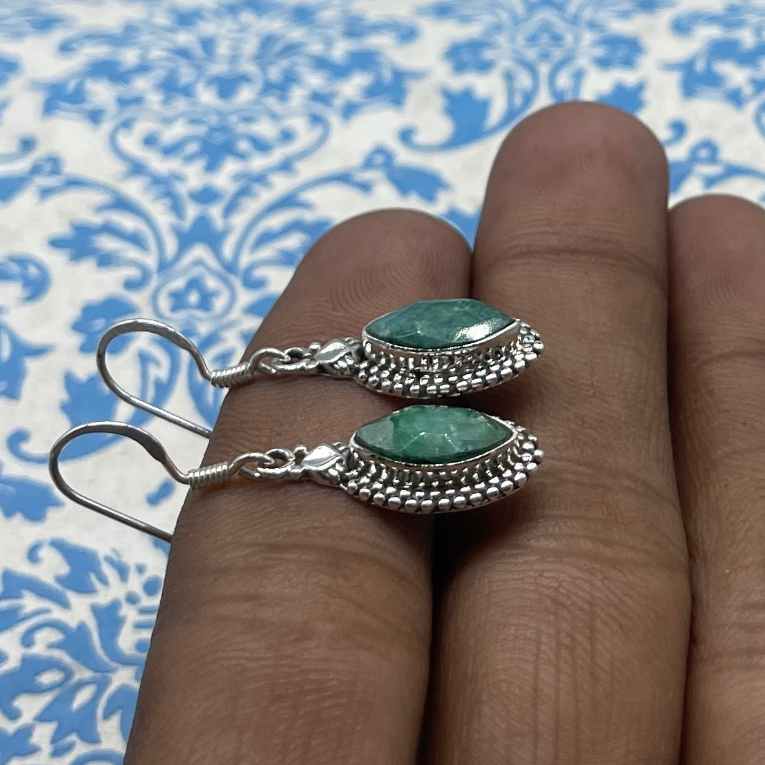 925 Sterling Silver Emberald Marquise Shape Earring