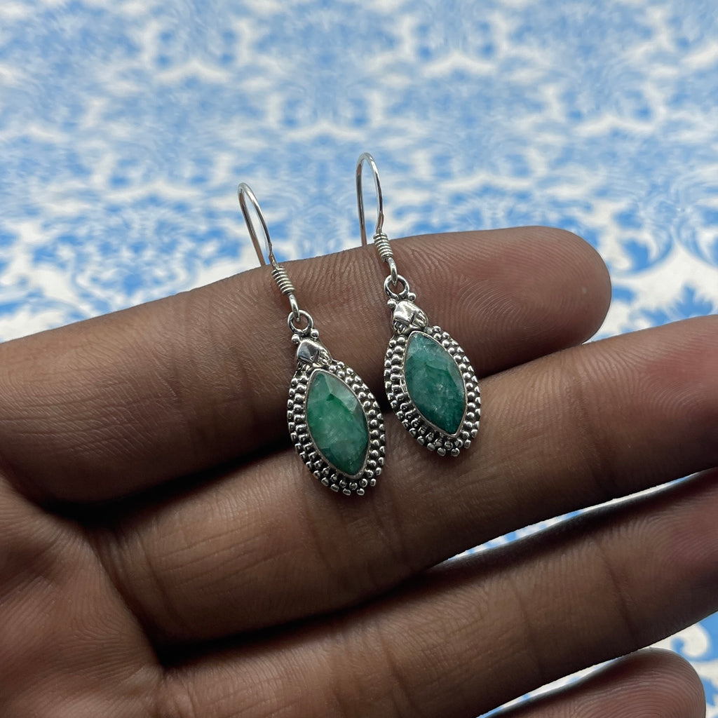 925 Sterling Silver Emberald Marquise Shape Earring
