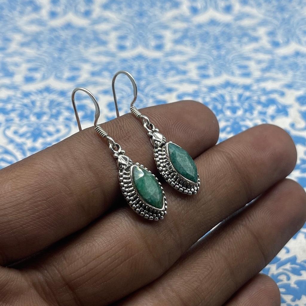 925 Sterling Silver Emberald Marquise Shape Earring