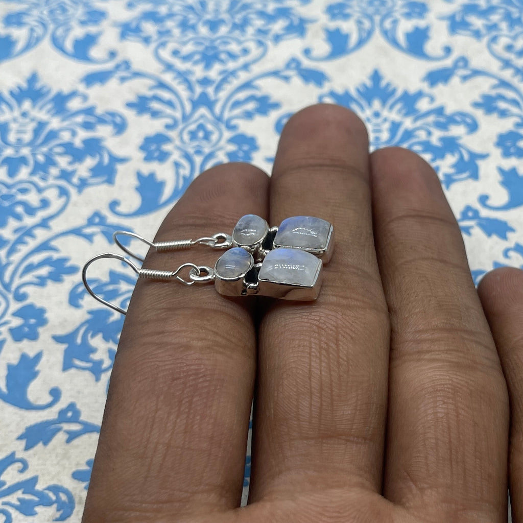 Handmade Moonstone Silver Earrings – Dainty Oval Gemstone