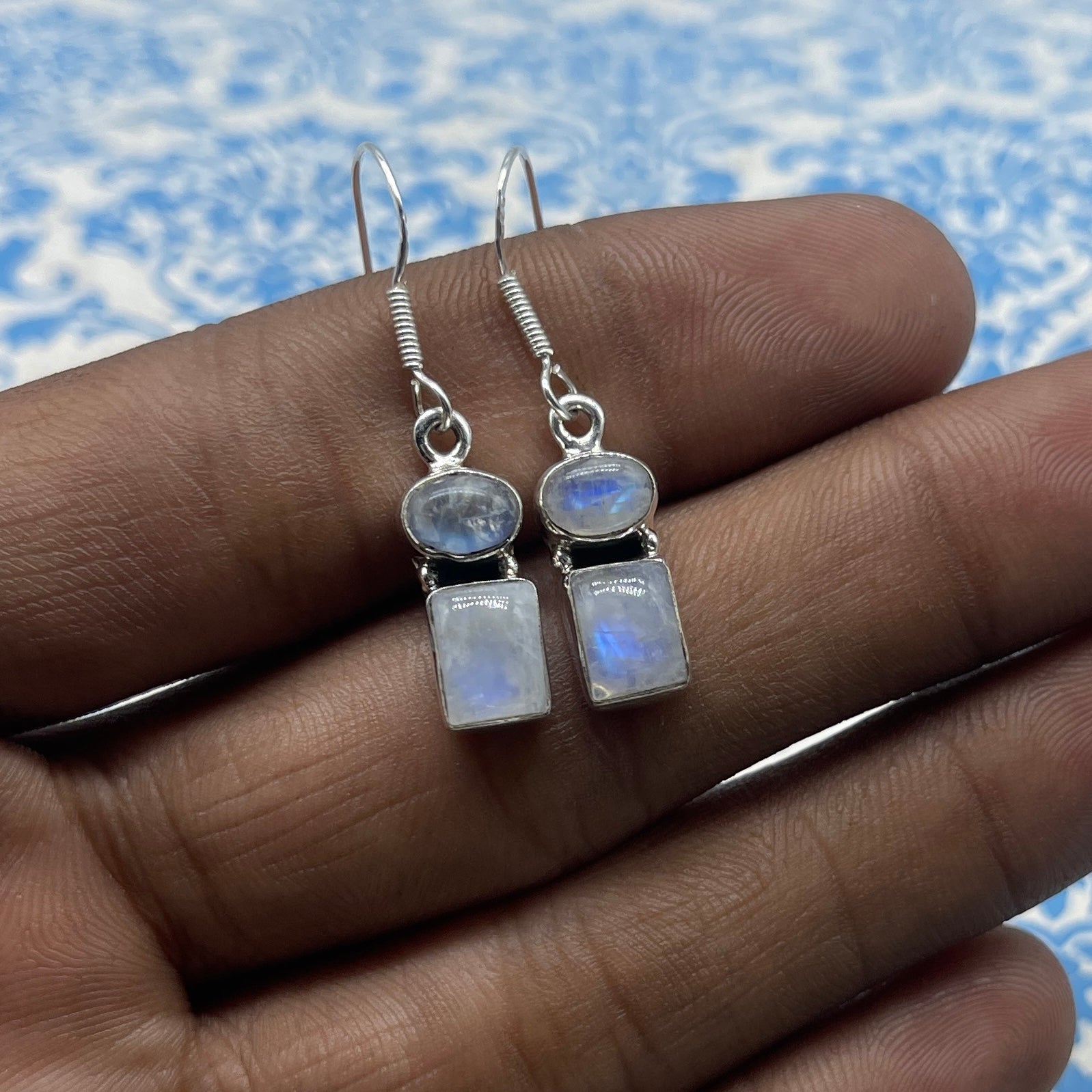 Handmade Moonstone Silver Earrings – Dainty Oval Gemstone