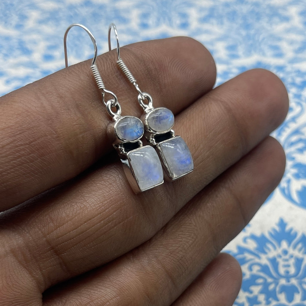 Handmade Moonstone Silver Earrings – Dainty Oval Gemstone