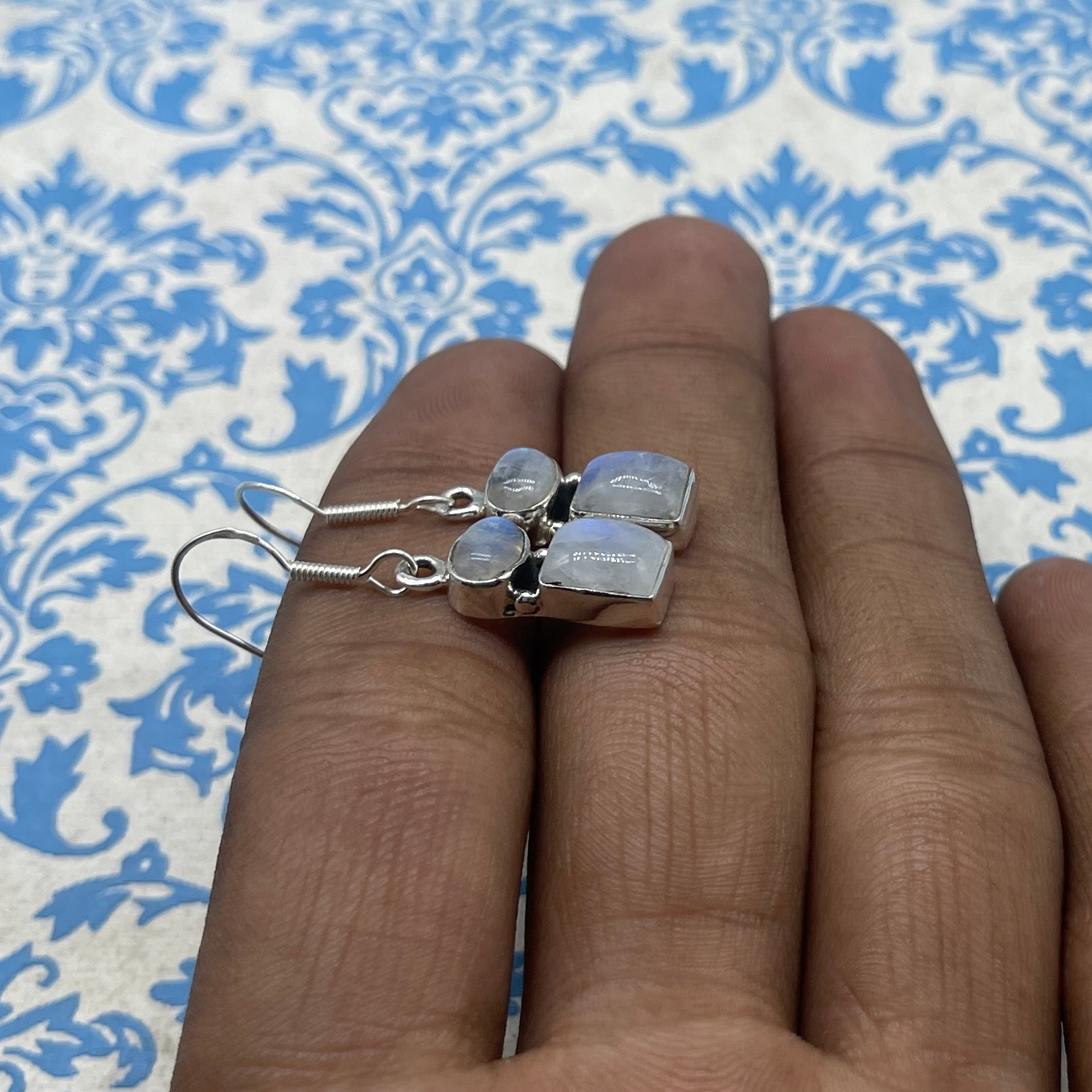 Handmade Moonstone Silver Earrings – Dainty Oval Gemstone