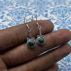 Minimalist Malachite Round Earrings – Handcrafted Silver