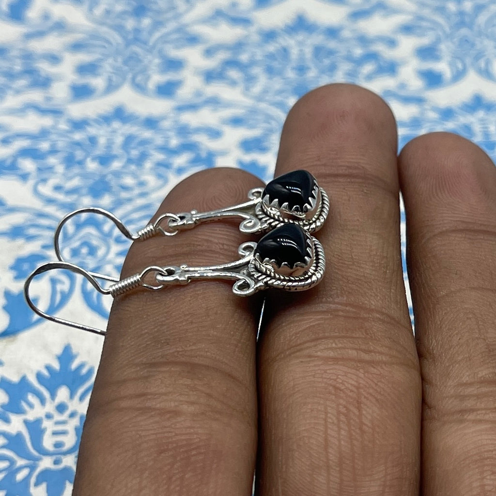 925 Sterling Silver Black Onyx Trillion Shape Earring