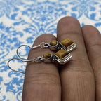 Boho Square & Round Shape Tiger Eye Silver Earrings – Elegant Everyday Wear