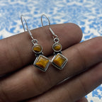 Boho Square & Round Shape Tiger Eye Silver Earrings – Elegant Everyday Wear