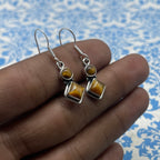 Boho Square & Round Shape Tiger Eye Silver Earrings – Elegant Everyday Wear