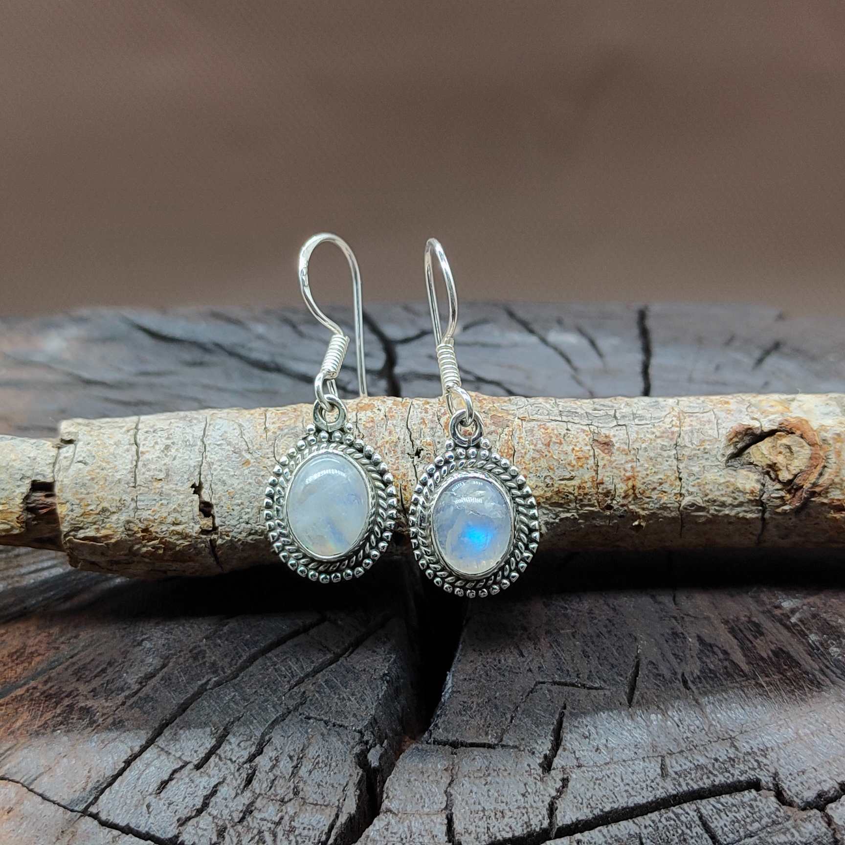 Natural Moonstone 925 Silver Dangle Earrings