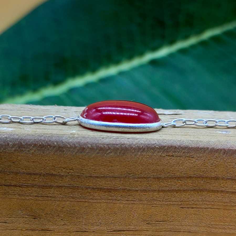 Single Stone Oval Shape Carnelian Gemstone Handmade Sterling Silver 925 Chain Bracelet