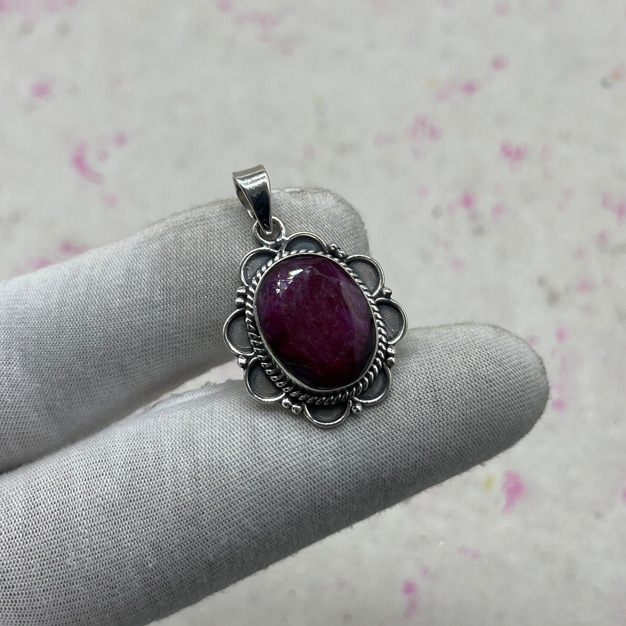 Dyed Ruby 925 Sterling Silver Handmade Pendant | Vintage Style Statement Pendant