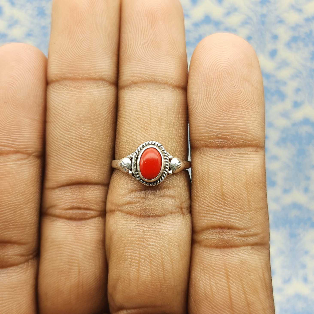 Dyed Coral Stacking Ring 925 Sterling Silver Lightweight Dainty Ring