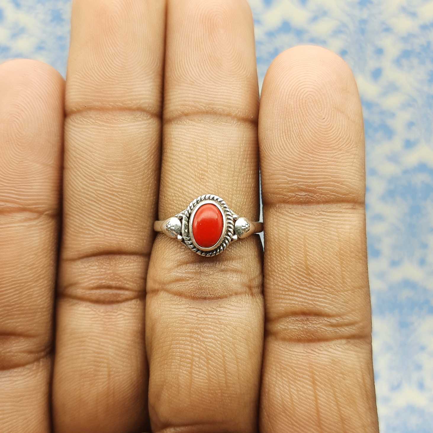 Dyed Coral Stacking Ring 925 Sterling Silver Lightweight Dainty Ring