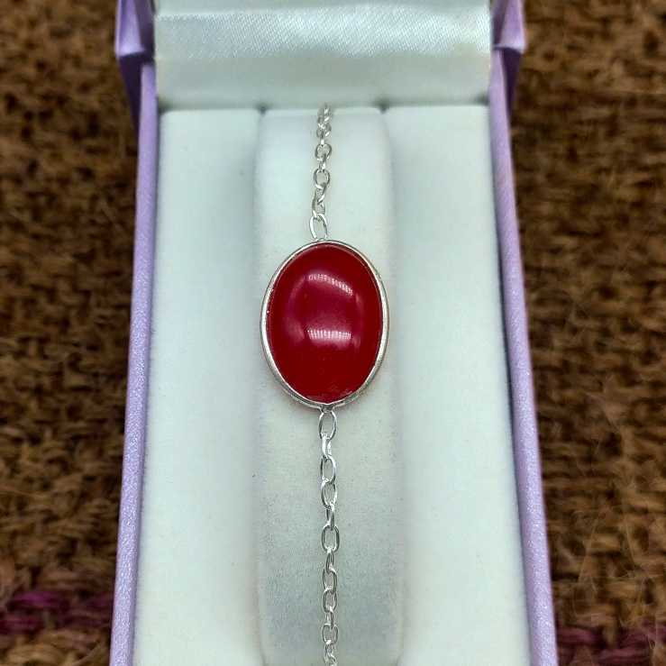 Single Stone Oval Shape Carnelian Gemstone Handmade Sterling Silver 925 Chain Bracelet