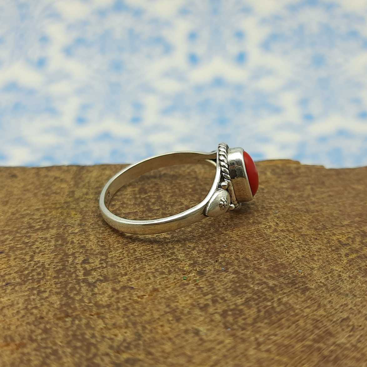 Dyed Coral Stacking Ring 925 Sterling Silver Lightweight Dainty Ring