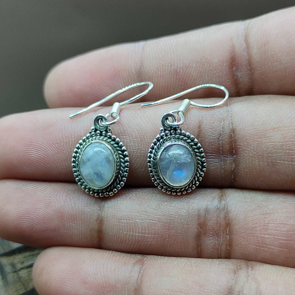 Natural Moonstone 925 Silver Dangle Earrings