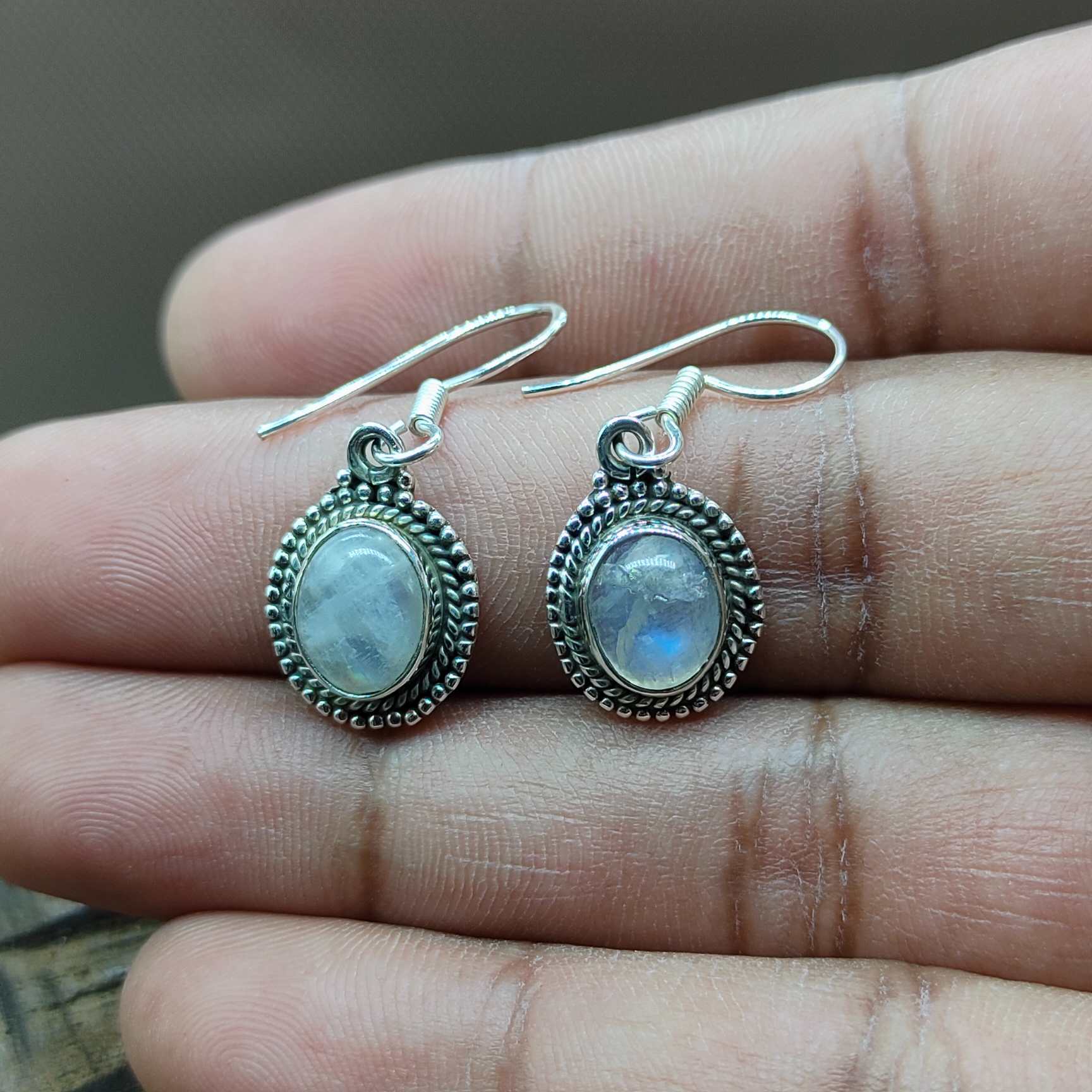 Natural Moonstone 925 Silver Dangle Earrings