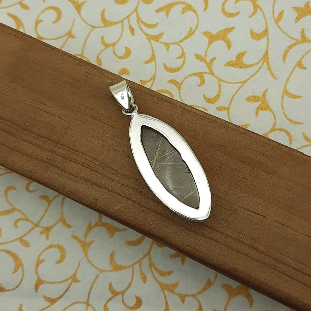 925 Sterling Silver Rutilated Quartz Pendant – Natural Gemstone Handmade Boho Jewelry