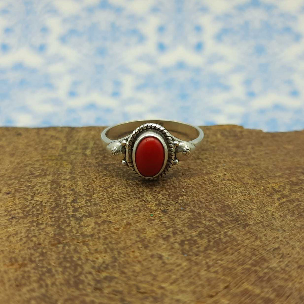Dyed Coral Stacking Ring 925 Sterling Silver Lightweight Dainty Ring