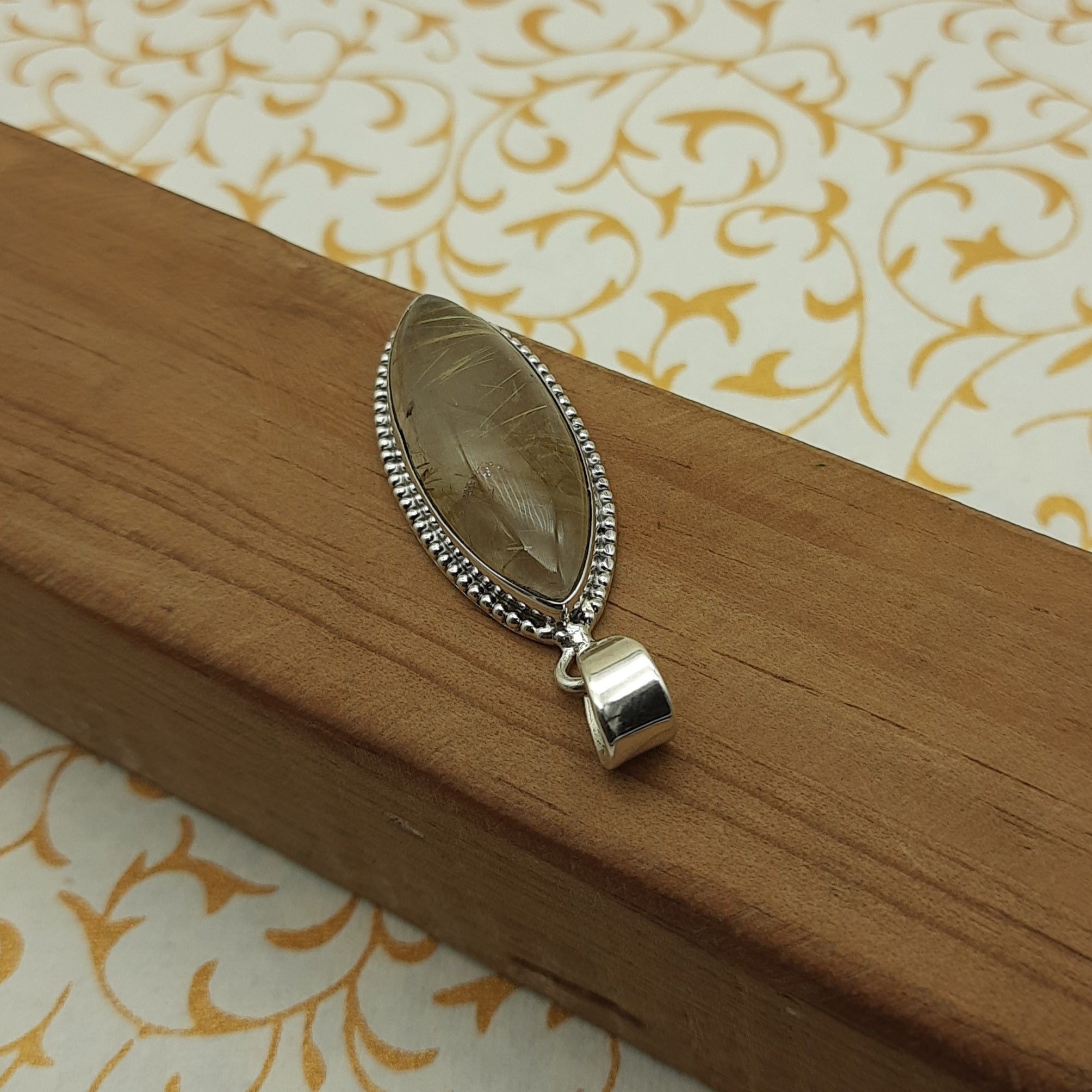925 Sterling Silver Rutilated Quartz Pendant – Natural Gemstone Handmade Boho Jewelry
