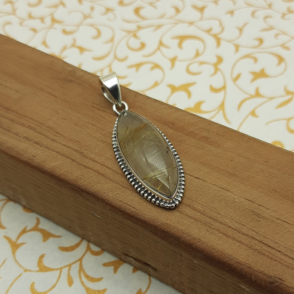 925 Sterling Silver Rutilated Quartz Pendant – Natural Gemstone Handmade Boho Jewelry