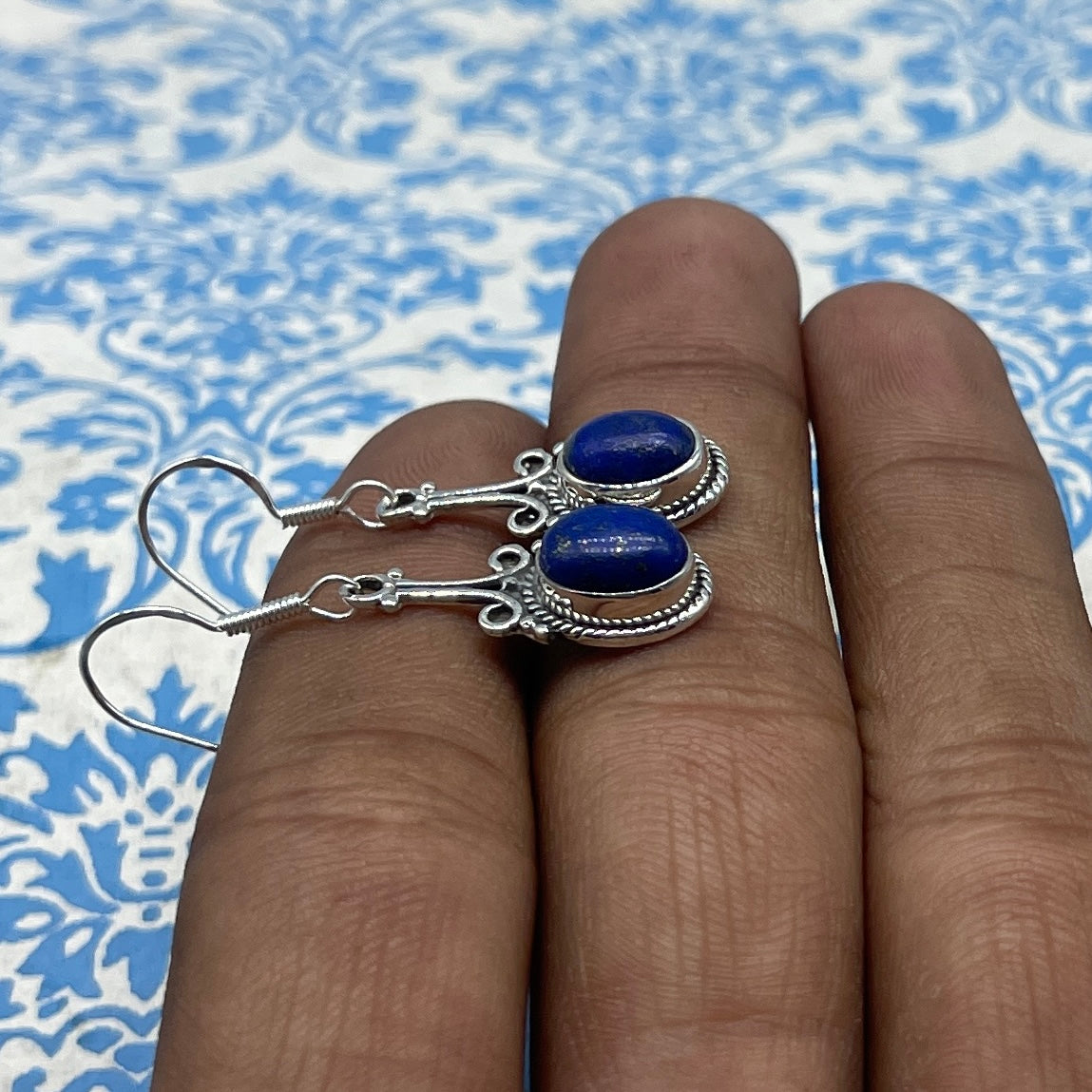 Natural Lapis Lazuli Round Shape Gemstone Earring Jewelry