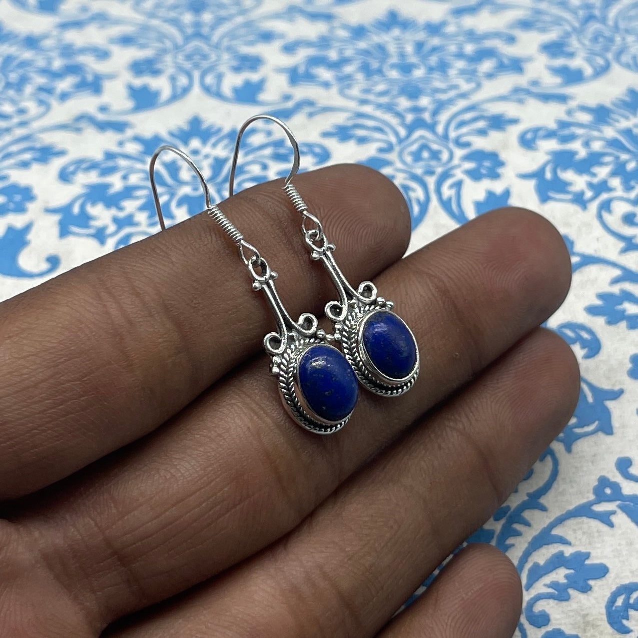 Natural Lapis Lazuli Round Shape Gemstone Earring Jewelry