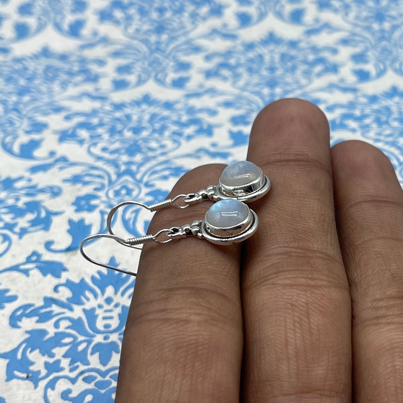 925 Sterling Silver Round  Moonstone Earrings - Elegant Design