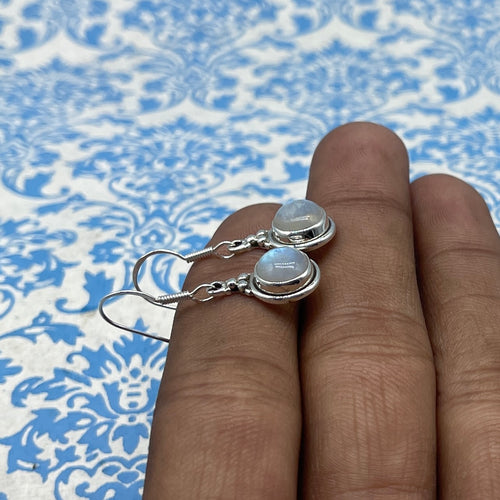 925 Sterling Silver Round  Moonstone Earrings - Elegant Design