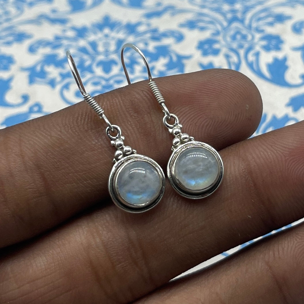 925 Sterling Silver Round  Moonstone Earrings - Elegant Design