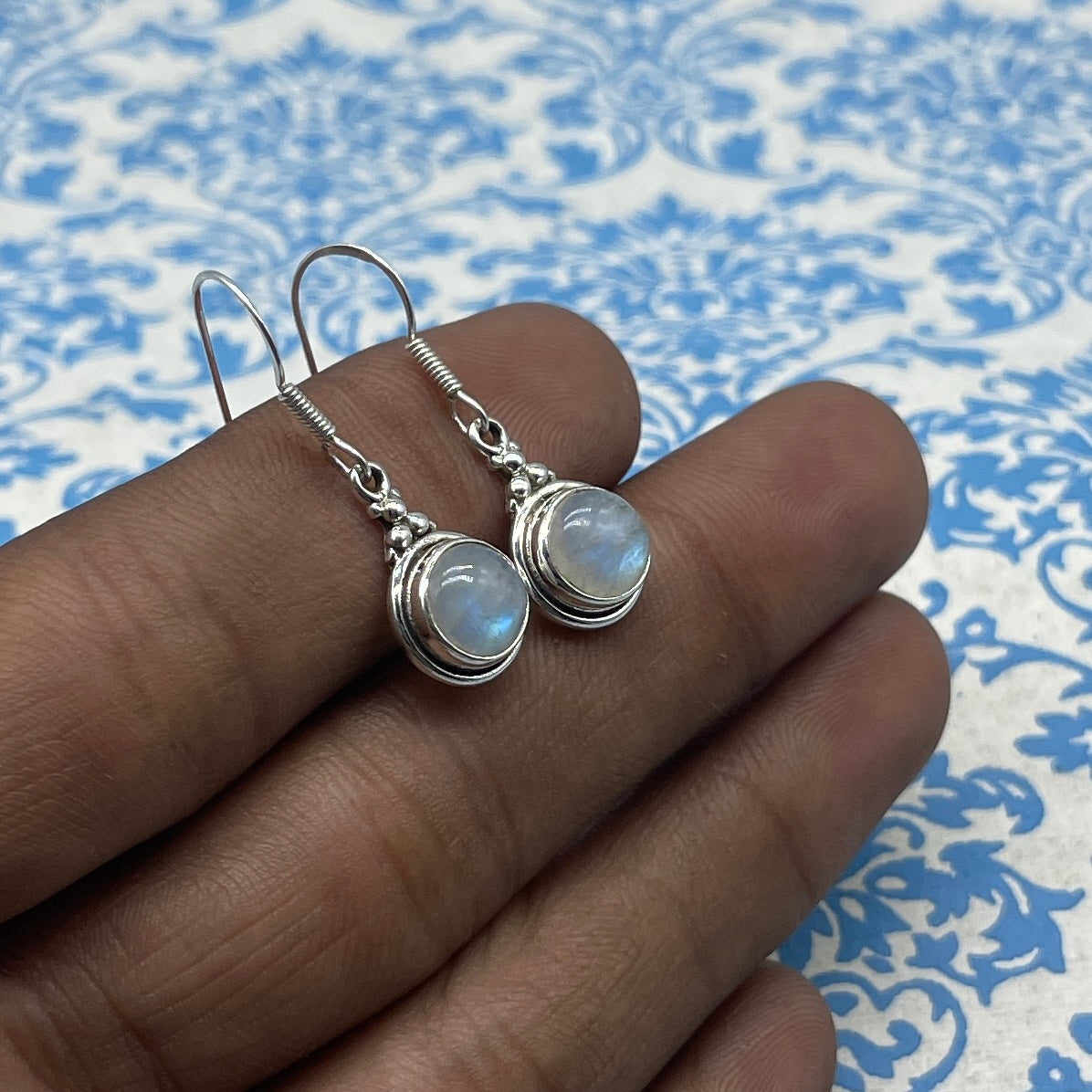 925 Sterling Silver Round  Moonstone Earrings - Elegant Design