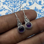 Minimal Amethyst  Jewelry – 925 Silver Handmade Dangle Earrings