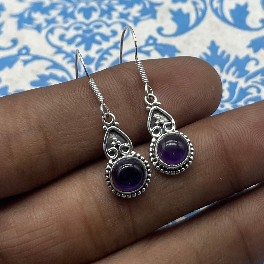 Minimal Amethyst  Jewelry – 925 Silver Handmade Dangle Earrings