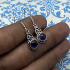 Minimal Amethyst  Jewelry – 925 Silver Handmade Dangle Earrings