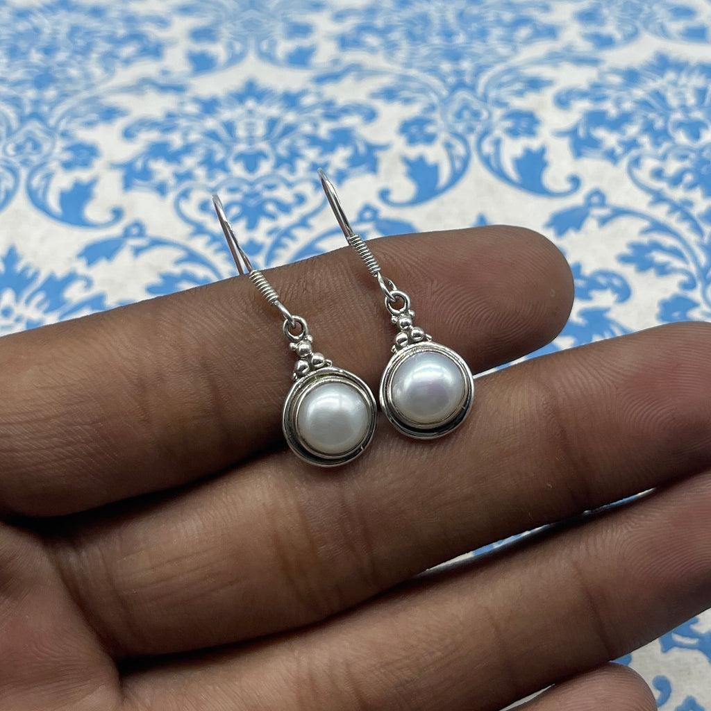 Boho Round Shape Pearl  Silver Earrings – Elegant Everyday Wear