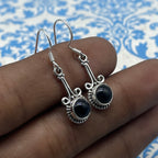 925 Sterling Silver Black Onyx Round Shape Earring