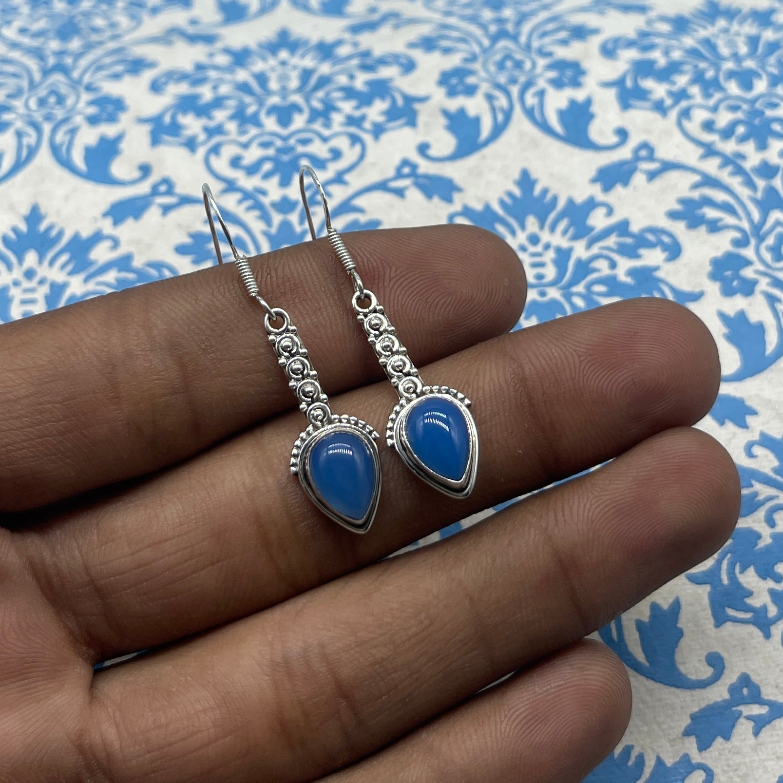 Fine Silver Chalcedony Earrings – Lightweight Handmade Drops