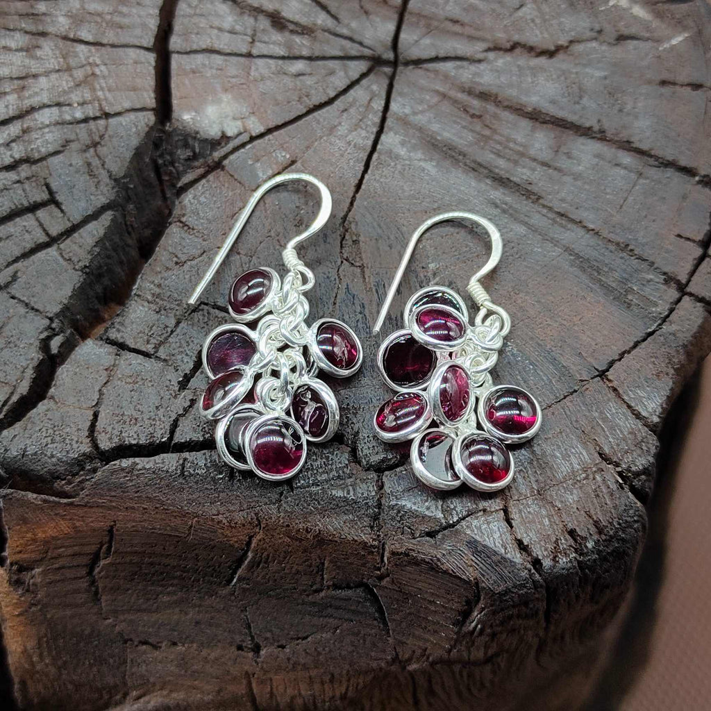 Handmade 925 Silver Round Gemstone Garnet Earrings