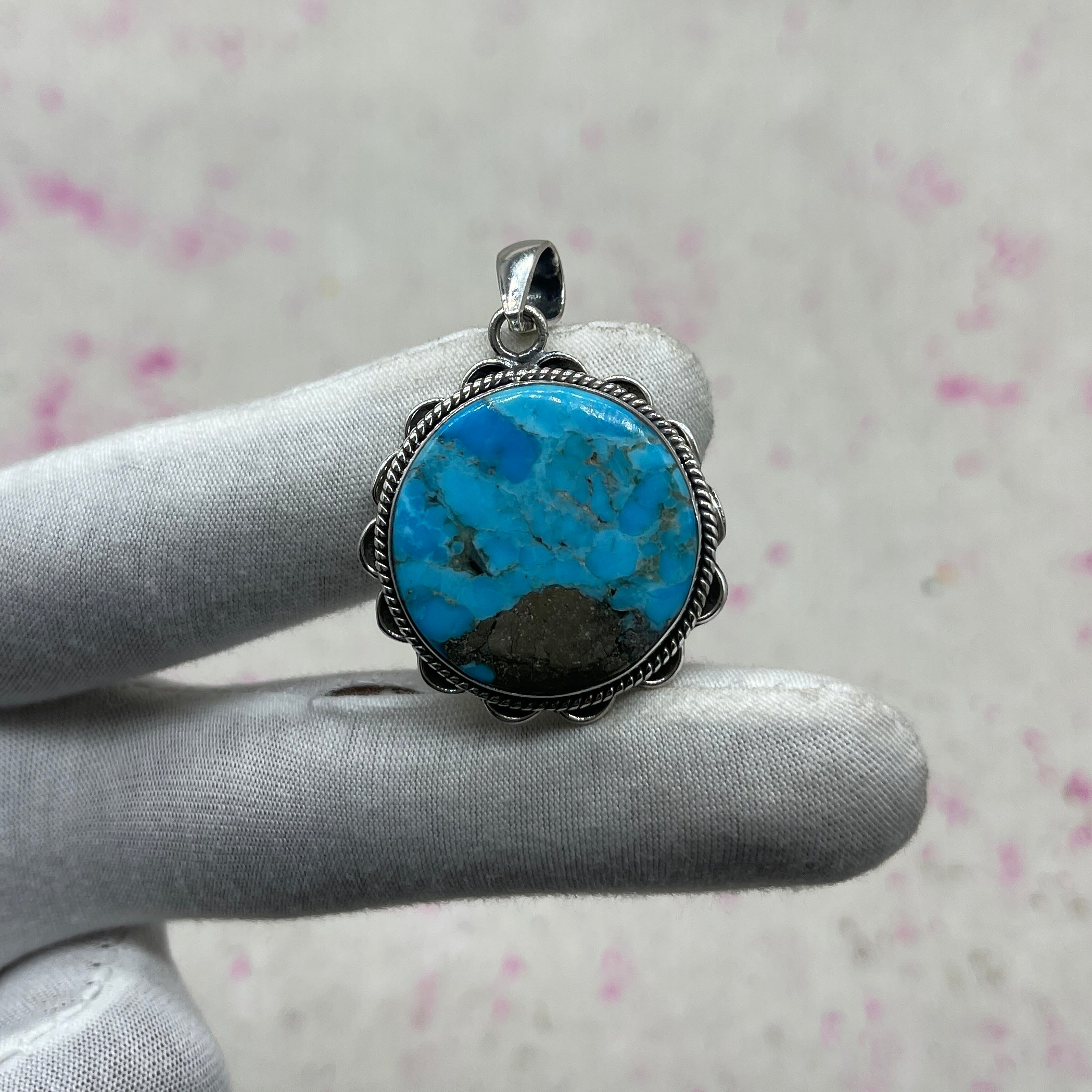 Blue Mohave Turquoise 925 Sterling Silver Handmade Pendant | Handcrafted Ethnic Jewelry