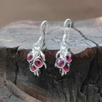 Handmade 925 Silver Round Gemstone Garnet Earrings
