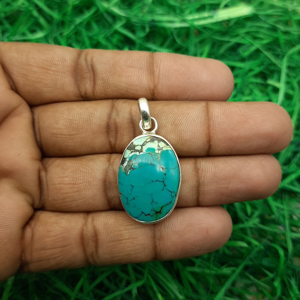925 Sterling Silver Tibetan Firoza Pendant – Natural Turquoise Nepali Handmade Jewelry