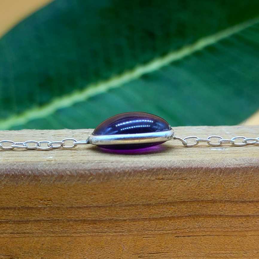 Oval Shape Cabochon Amethyst Gemstone Handmade Sterling Silver 925 Chain Bracelet
