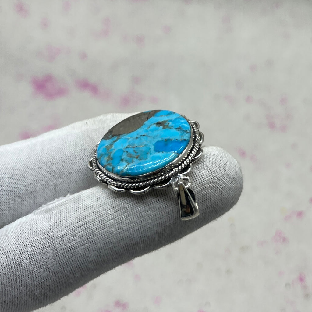 Blue Mohave Turquoise 925 Sterling Silver Handmade Pendant | Handcrafted Ethnic Jewelry