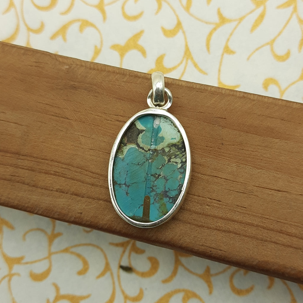 925 Sterling Silver Tibetan Firoza Pendant – Natural Turquoise Nepali Handmade Jewelry